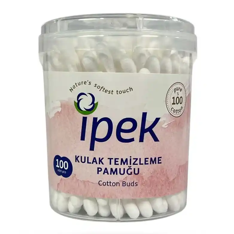 گوش پاک کن ایپک (Ipek) استوانه‌ای 100 عددی پنبه خالص